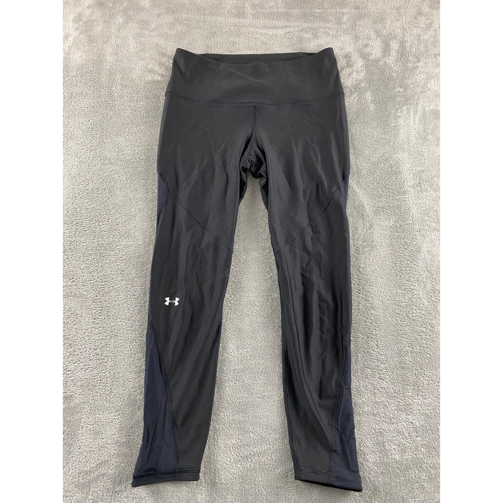 Under Armour Womens HeatGear Compression Leggings Black Mesh Panel Medium Active